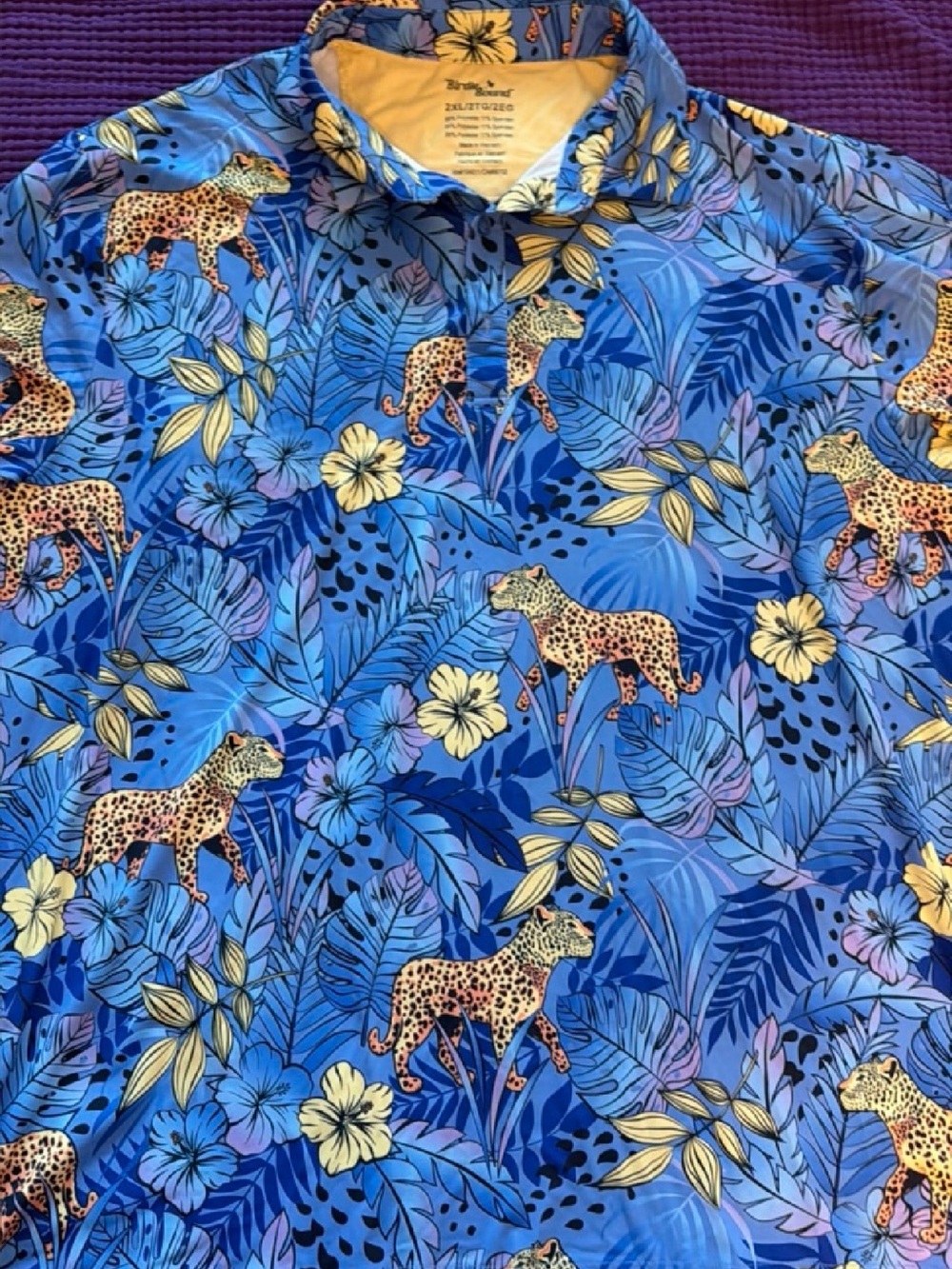 Birdies Blue Tropical Leopard Print Polo